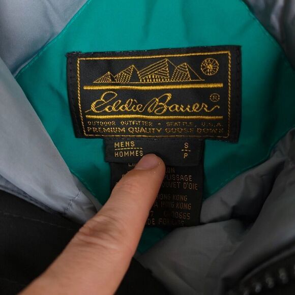 VINTAGE Eddie Bauer Goose Down Puffer Jacket Packable Hood Coat Green Mens Small - Picture 2 of 7